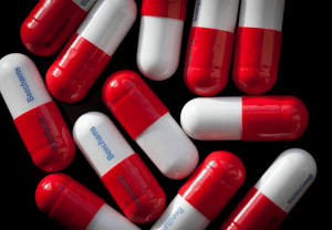 red and white capsules 